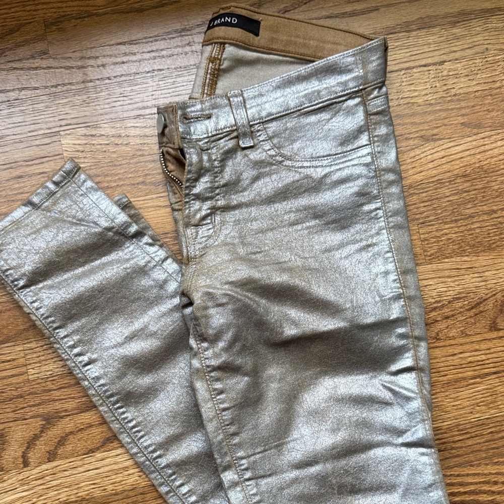 J Brand Metallic Silver Skinny Jeans